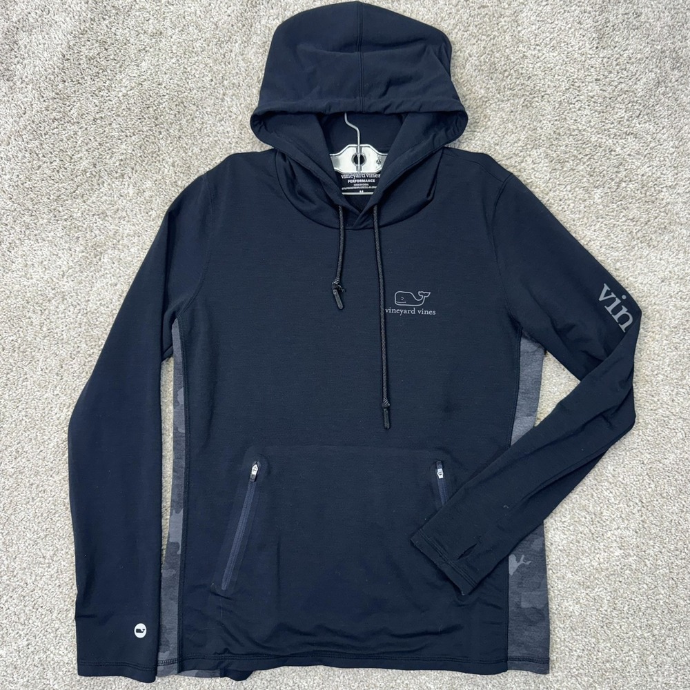 Vineyard Vines Hoodie Mens M Performance Black Camo Side Panel EUC